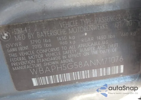 2010 BMW 328I from USA, damaged, VIN WBAPH5G58ANM71076